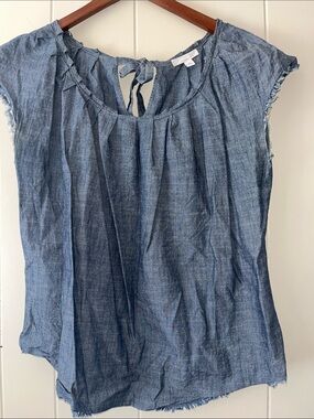 Lightweight Blue Chambray Tie-Back Women's Top